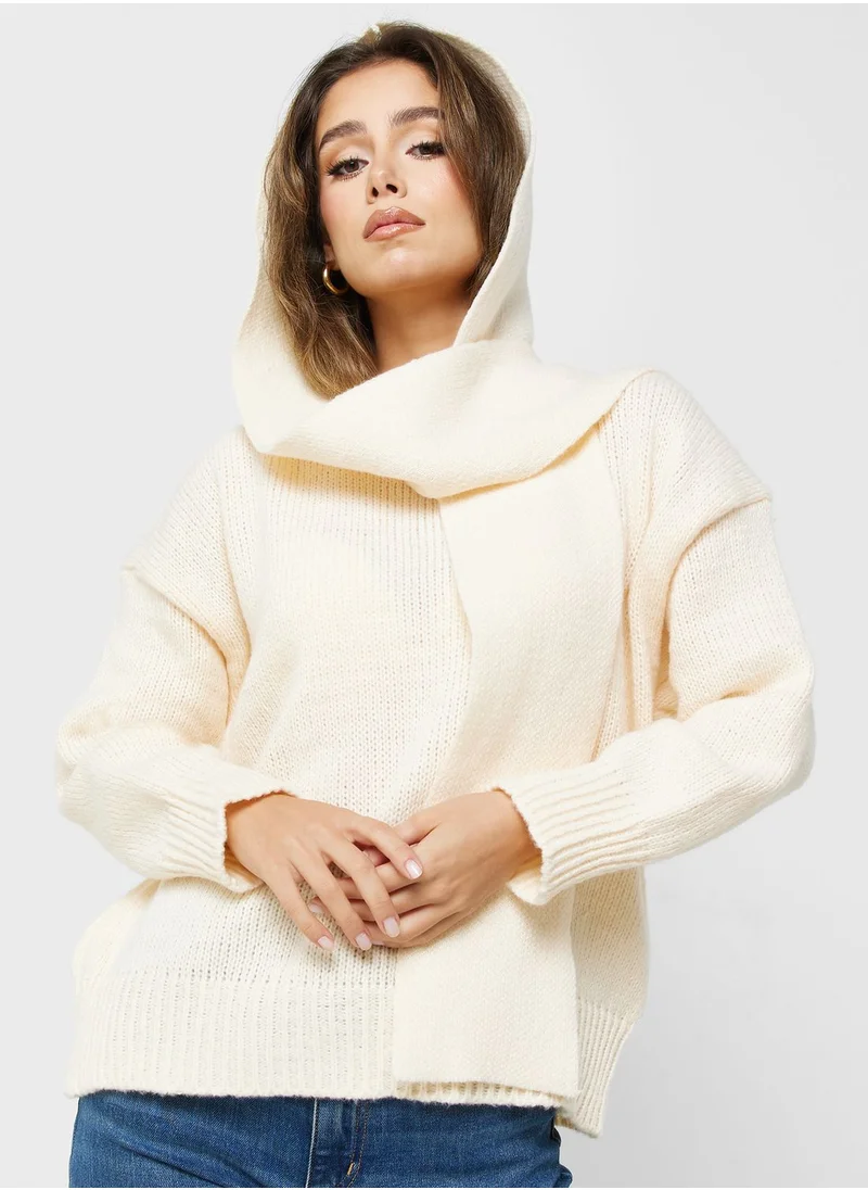 ELLA Tie Detail Sweater With Hoodie