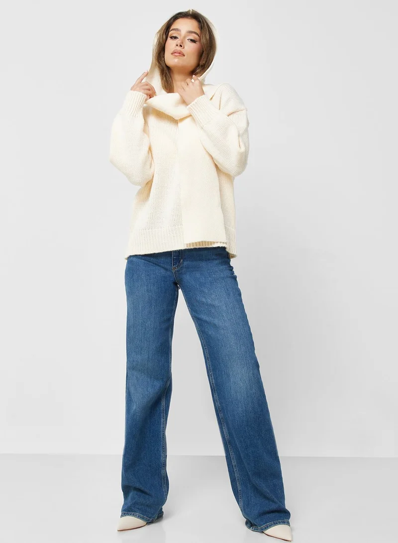 ELLA Tie Detail Sweater With Hoodie