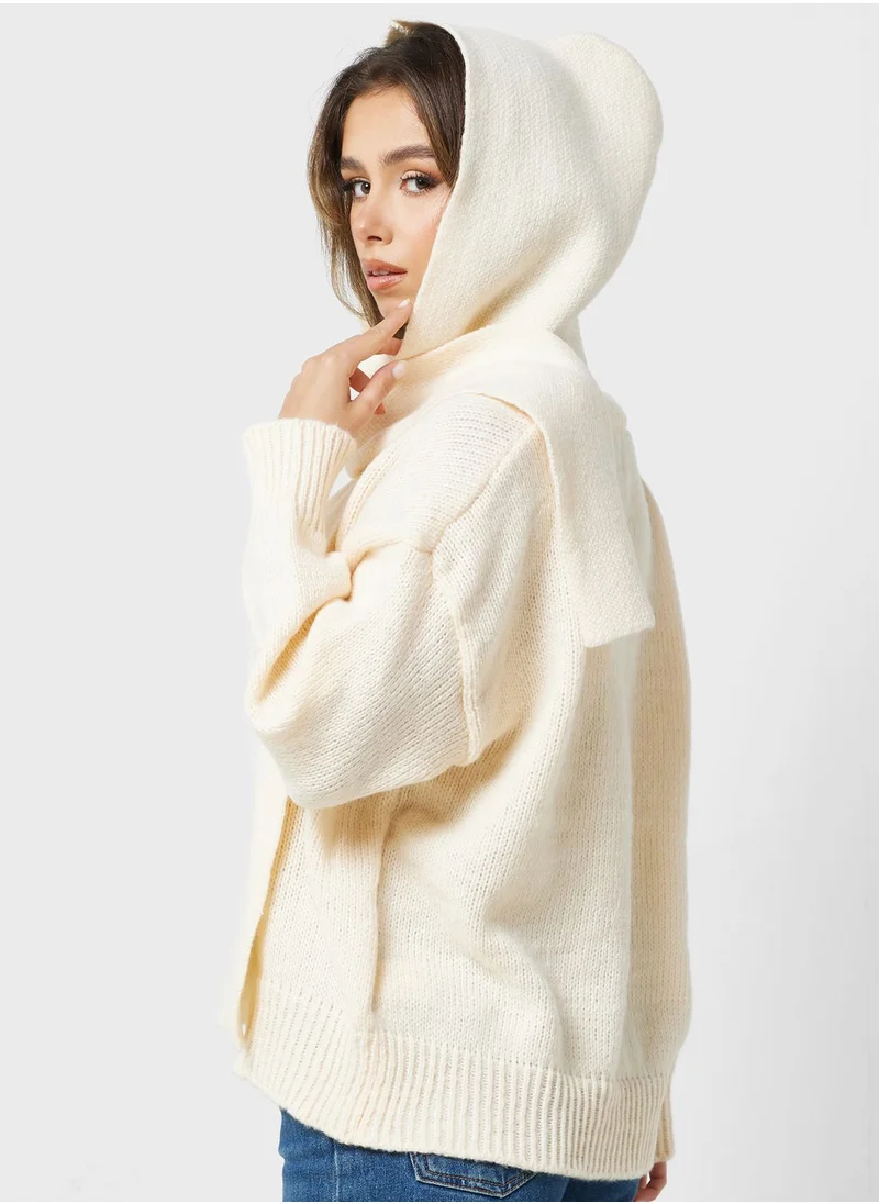 ELLA Tie Detail Sweater With Hoodie
