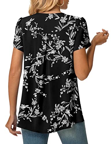 Anyally Women's Plus Size Summer Tunic Tops Dressy Casual Chiffon Blouses Short Sleeve T-Shirts for Leggings, L Black White Flower - Image 3