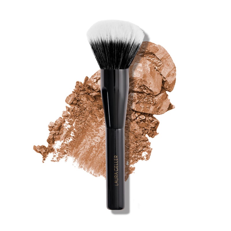 LAURA GELLER NEW YORK LAURA GELLER Full Face Powder Makeup Brush with Wooden Handle in Midnight Black  Foundation Setting Powder Blush Bronzer Highlighter and Luminizers  Sheer Even Application and Blending Makeup