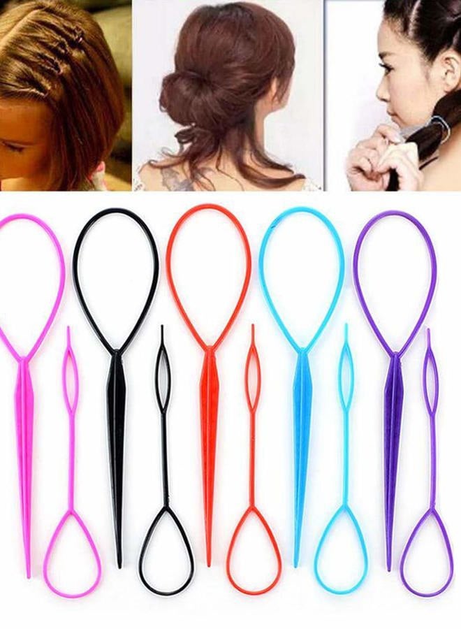 UPSTORE 10PCS(5 Large + 5 Small) Tail Hair Styling Kit Plastic Magic Hair Braider Ponytail Maker Clip Tool Simple DIY Hair Styling Accessories Hair Pull Needle Hair Pins(Color Random) - Image 1