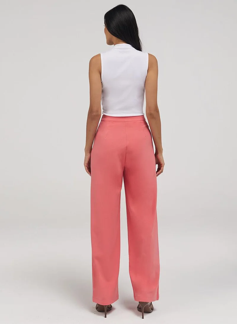 Zigzag  Flared Leg Formal Pant - Pink for Women | Best Price UAE