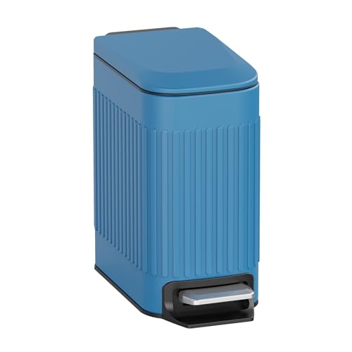 TrashAid Slim Bathroom Trash Can with Lid Soft Close, 6 Liter/1.6 Gallon Stainless Steel Small Garbage Can with Removable Inner Bucket, Step Pedal, Slim Wastebasket for Toilet, Office, Bedroom, Blue - Image 1