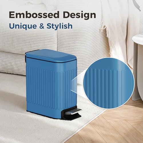 TrashAid Slim Bathroom Trash Can with Lid Soft Close, 6 Liter/1.6 Gallon Stainless Steel Small Garbage Can with Removable Inner Bucket, Step Pedal, Slim Wastebasket for Toilet, Office, Bedroom, Blue - Image 3