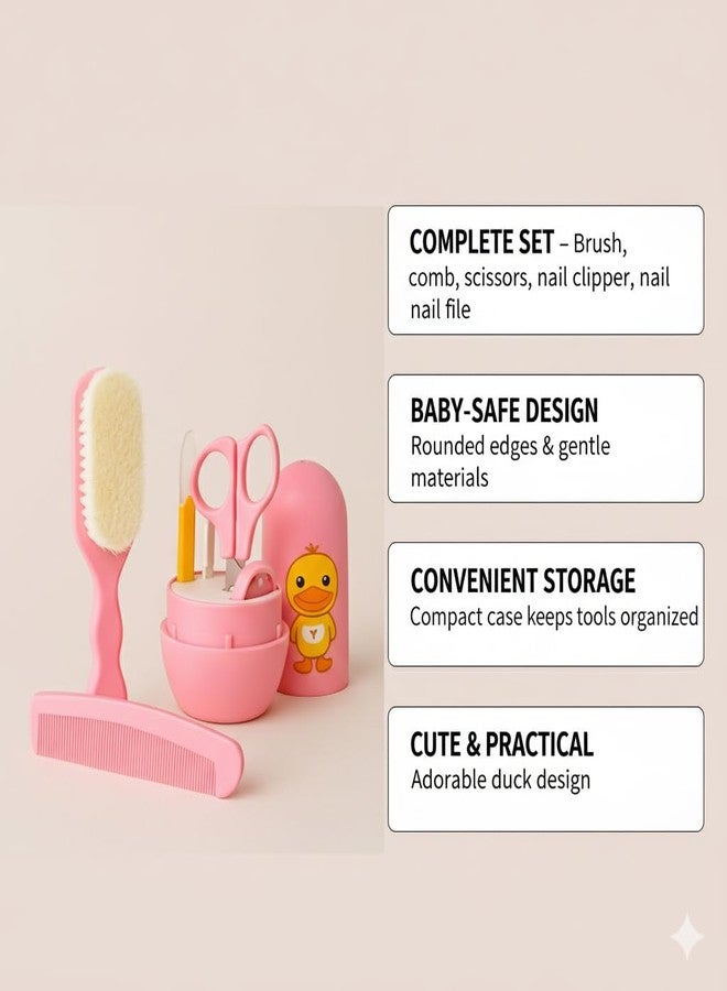 AEREX Baby Grooming Kit 5 in 1 – Newborn & Infant Care Set with Comb, Soft Brush, Baby Nail Clipper, Scissors & Storage Case – Baby Essentials for Daily Grooming (Pink) - Image 3