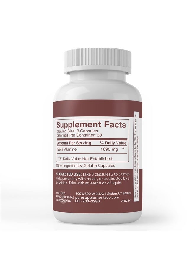 Pure Original Ingredients Beta Alanine, (100 Capsules) Always Pure, No Additives Or Fillers, Lab Verified - Image 1