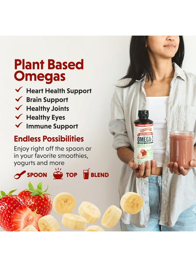 Barlean's Strawberry Banana Omega 3 Liquid Flaxseed Oil with 2,968 mg Vegan Omegas 3 6 9, Smoothie Supplements for Kids & Adults from Cold Pressed Flax Seed Oil, Non-GMO & Gluten Free, 16 oz - Image 3