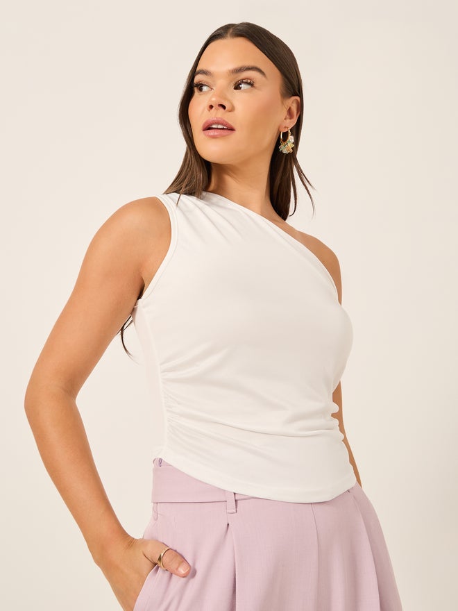 Styli Styli Solid One Shoulder Sleeveless Top  - Image 1