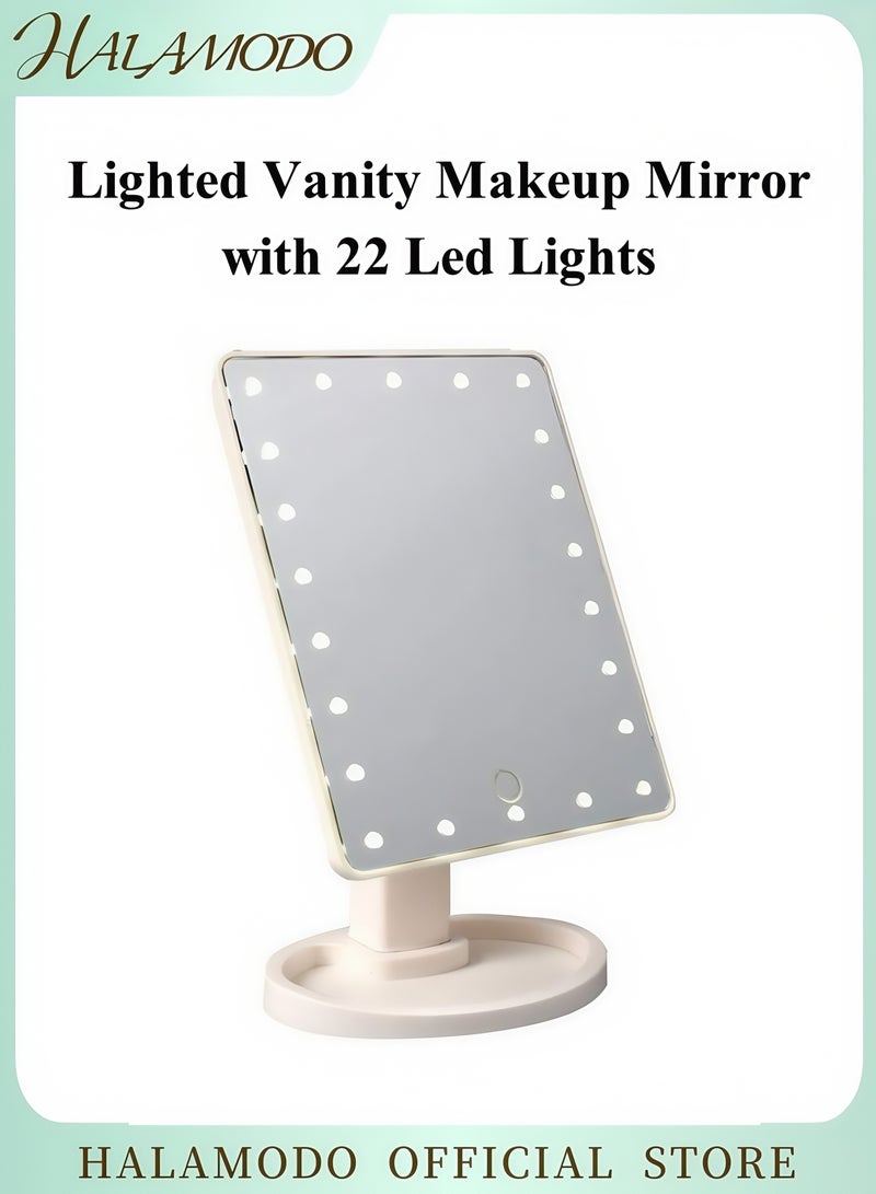 HALAMODO Lighted Vanity Makeup Mirror with 22 Led Lights 360 Degree Rotation Lighted Mirror Dimmable Desk Mirror with Light with Touch Screen USB Dual Supply Bathroom Beauty Cosmetic Mirror  - Image 1