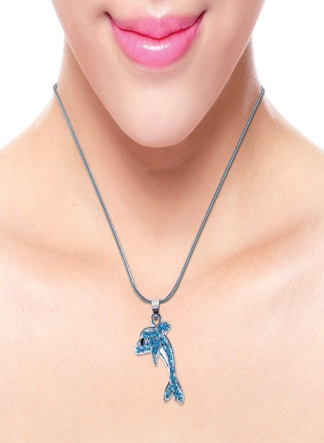 بازلد طقم قلادة وأقراط بتصميم دولفين متلألئ، طقم ساحر بتصميم مستوحى من المحيط/الحياة البحرية، مجوهرات أكوا، هدية مميزة دائماً - رقم المنتج: K6301-6351 - Image 3