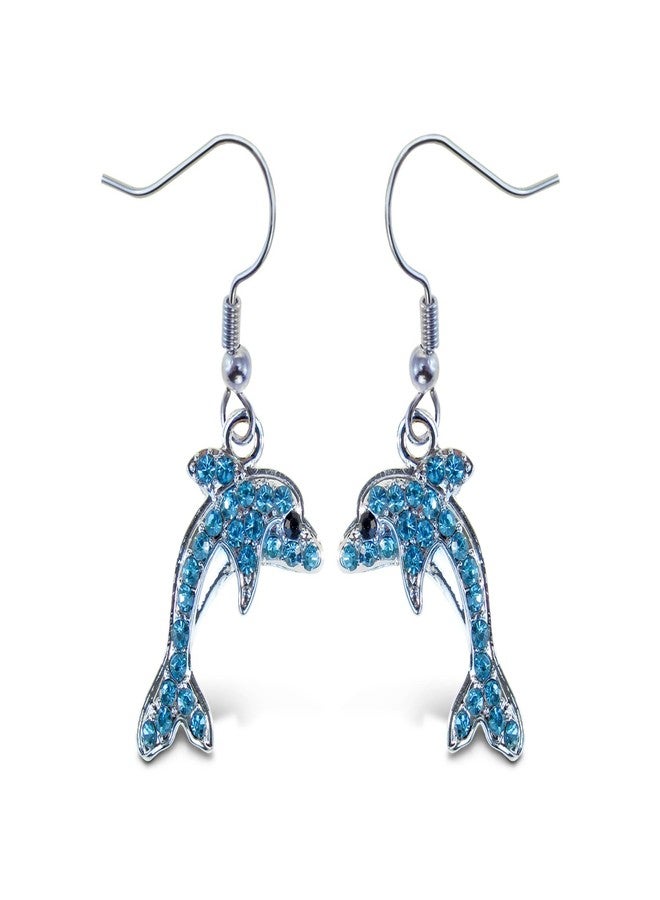 بازلد طقم قلادة وأقراط بتصميم دولفين متلألئ، طقم ساحر بتصميم مستوحى من المحيط/الحياة البحرية، مجوهرات أكوا، هدية مميزة دائماً - رقم المنتج: K6301-6351 - Image 5