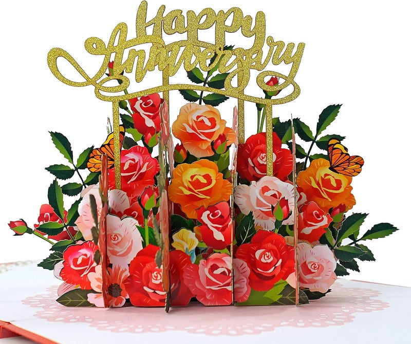 CUT POPUP.COM CUTPOPUP Anniversary Card Pop Up, Wedding 3D Greeting Card (Flowers Anniversary) - Image 1