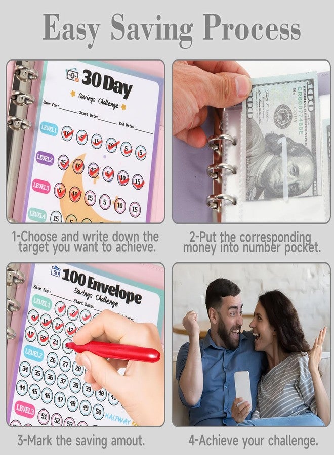 VAZOCA 100 Envelopes Money Saving Challenge, Cash Budget Planner A5 Binder, Savings Challenges Book Organizer Folder, with 3 Tracker to Save $5,050 and $2,600, 300, 100 Pre-numbered Pockets, Black - Image 5