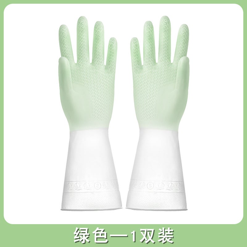 Washing Gloves Womens Kitchen Special Latex Rubber Durable Washing Bowl Washing Clothes Rubber Household Cleaning Waterproof Household S super durable [solid color 1 pair] with rotten bag compensation