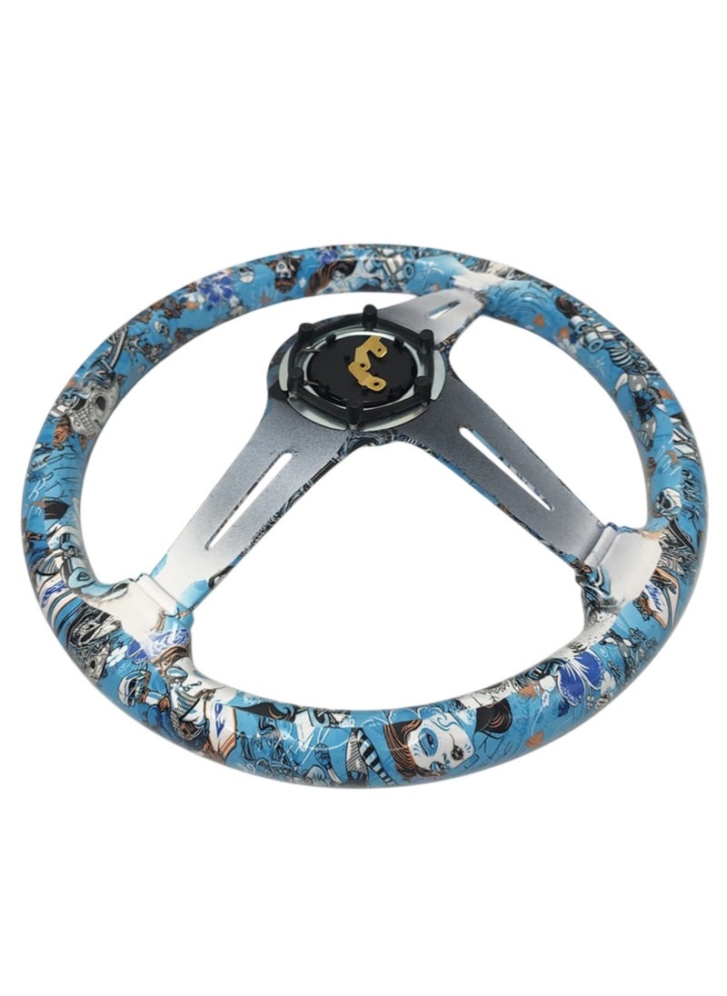 Royal ROYAL - Classic ABS Racing Steering Wheel Neo Chrome Spokes 345mm 13.5" Sports Blue Printed Steering Wheel with Horn Tuning (DYT-5173) (Blue)  - Image 2