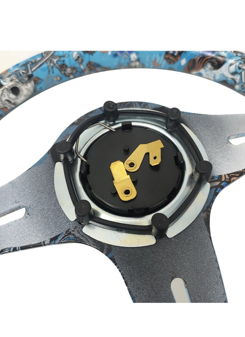 Royal ROYAL - Classic ABS Racing Steering Wheel Neo Chrome Spokes 345mm 13.5" Sports Blue Printed Steering Wheel with Horn Tuning (DYT-5173) (Blue)  - Image 4