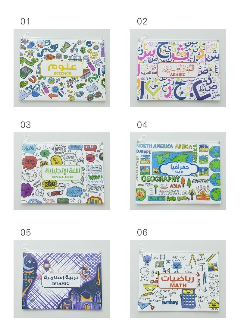 Zipper File Bags, Waterproof Plastic Mesh Pouch for Office School, Board Game Storage Bags ,different lessons pattern6pcs  per pack - Image 1