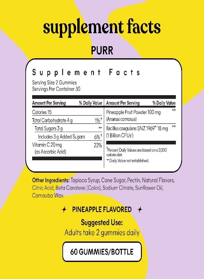 Lemme Purr Vaginal Probiotic Gummies for Women - Balanced pH, Healthy Odor, Yeast Balance And Flora Support + Vitamin C for Immune Health - Tasty Pineapple, 60 Count - Image 5