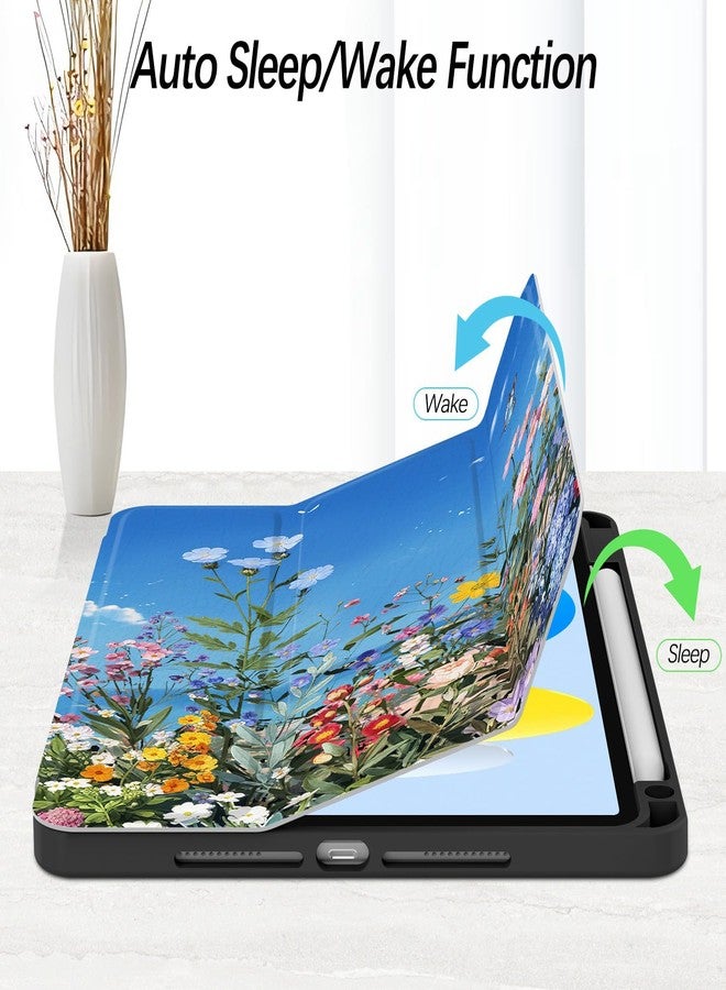 Xkladz جراب Xkladz لجهاز iPad الجيل العاشر 10.9 بوصة 2022، جراب مع حامل قلم، غطاء خلفي شفاف، تصميم أنيق وجذاب للنساء والفتيات والفتيان، خاصية التشغيل/الإيقاف التلقائي، بنقشة زهور برية A - Image 3
