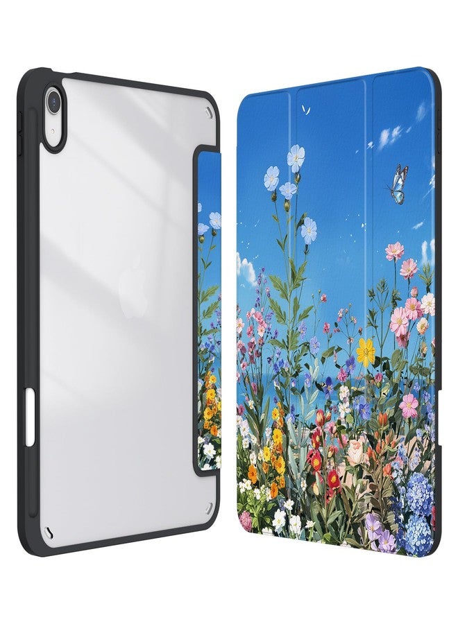 Xkladz جراب Xkladz لجهاز iPad الجيل العاشر 10.9 بوصة 2022، جراب مع حامل قلم، غطاء خلفي شفاف، تصميم أنيق وجذاب للنساء والفتيات والفتيان، خاصية التشغيل/الإيقاف التلقائي، بنقشة زهور برية A - Image 1