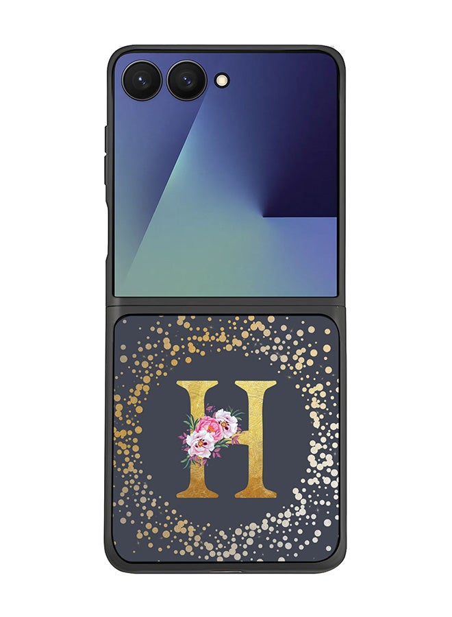 Stylizedd For Samsung Galaxy Z Flip7 Case,Slim fit Camera Protection, Shockproof Thin Phone cover  - Custom Monogram Floral - H  (Grey )