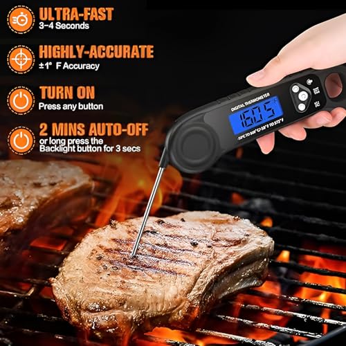 AMMZO Meat Thermometer Digital, Instant Read Food Thermometer for Cooking Deep Fry BBQ Oven Grill Smoker Roast and Candy Thermometer, Stocking Stuffers Gifts for Men Women - Image 2