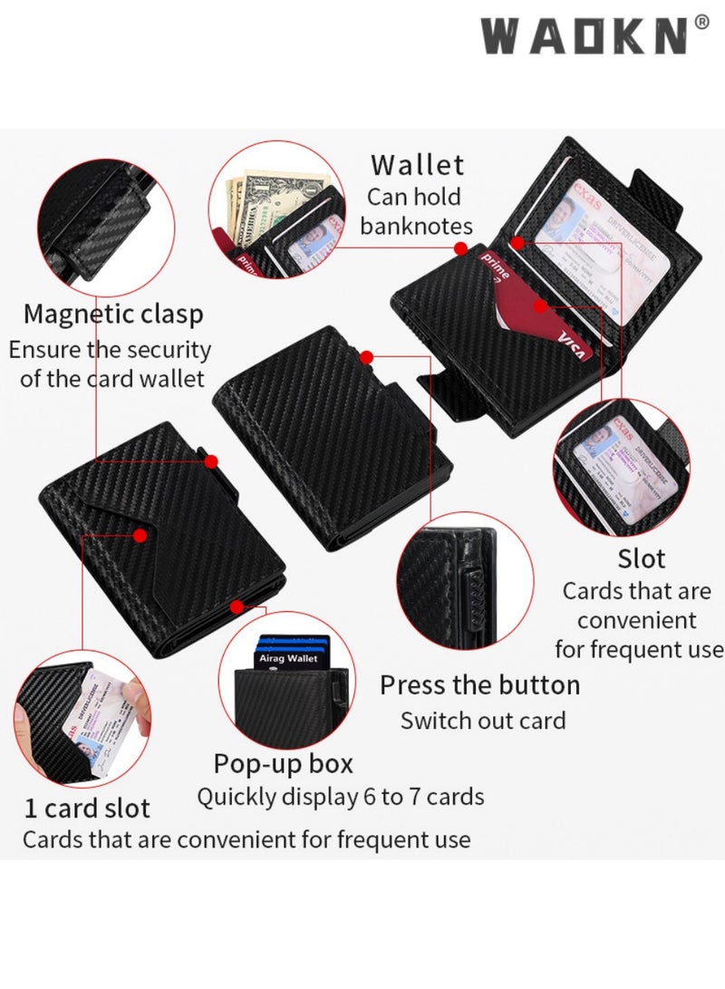 WAOKN "Unisex Bi-Fold PU Card Holder Multi Card Slots, , RFID Blocking, Slim, Minimalist, Ultra-Thin, Front Pocket, 8 Card Capacity | ID Window | Minimalist Wallet for Daily Travel，Slim Wallet for Men Women Daily Use（Carbon Fiber Black）
" - Image 5