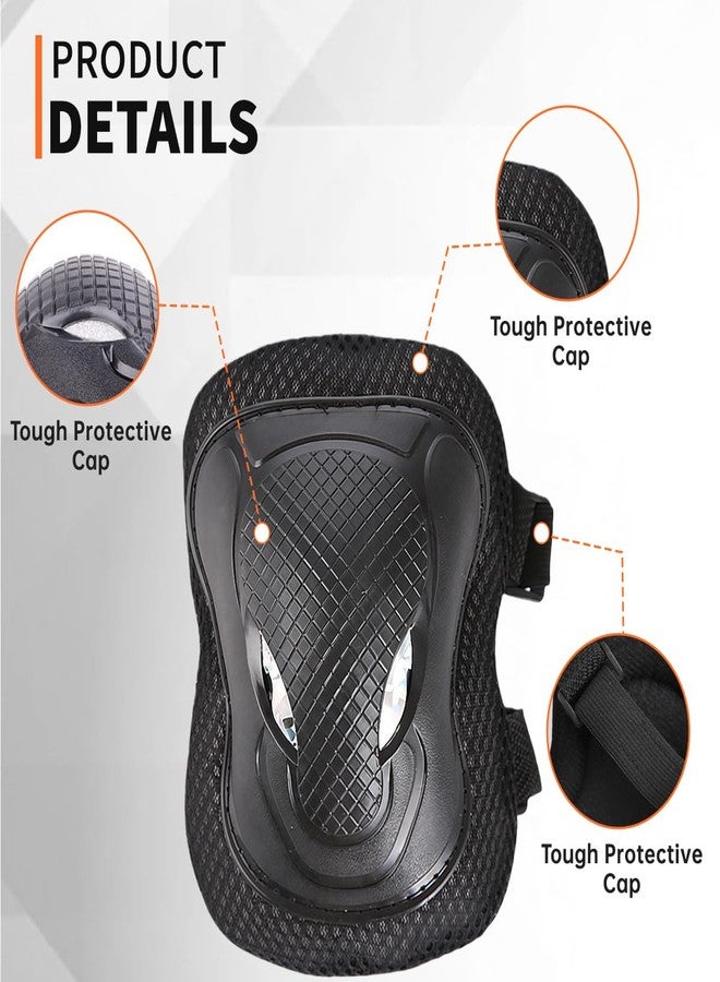 ericotry Adults Teens Unisex Adjustable Knee Elbow Wrist Braces Protective Pads Set for Skateboard Cycling Roller Skating and Other Outdoor Sports Safety Protective Gear Pads Guards Set (Black) - Image 3