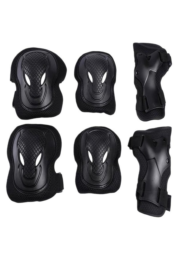 ericotry Adults Teens Unisex Adjustable Knee Elbow Wrist Braces Protective Pads Set for Skateboard Cycling Roller Skating and Other Outdoor Sports Safety Protective Gear Pads Guards Set (Black) - Image 1