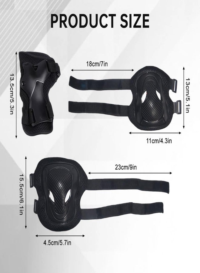 ericotry Adults Teens Unisex Adjustable Knee Elbow Wrist Braces Protective Pads Set for Skateboard Cycling Roller Skating and Other Outdoor Sports Safety Protective Gear Pads Guards Set (Black) - Image 2