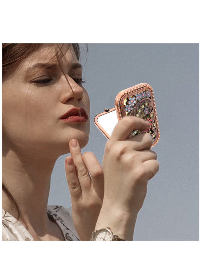 Zikra Folding Vanity Mirror, Travel Handheld Mirror Decorative Mirror Dual Sided Pocket Mirror Compact Makeup Mirror Purse Small Mirror Lightweight Mirror Metal Old Fashioned Dress - Image 5
