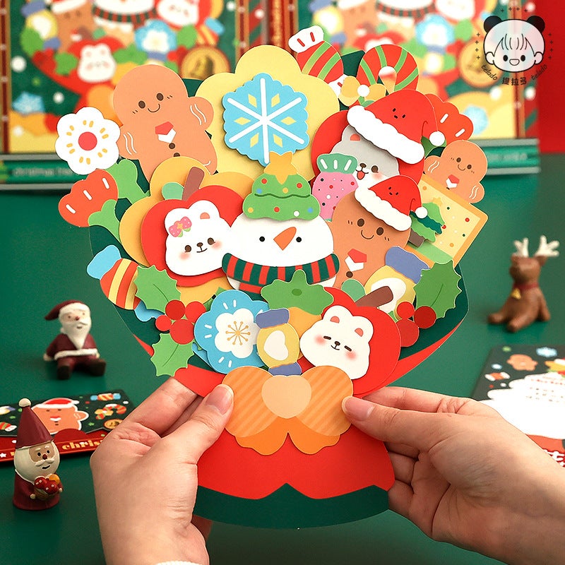 Tirado Christmas Bouquet Greeting Card Christmas Cute Creative Three-Dimensional Diy Handmade Bouquet Greeting Card Blessing Gift - Image 3