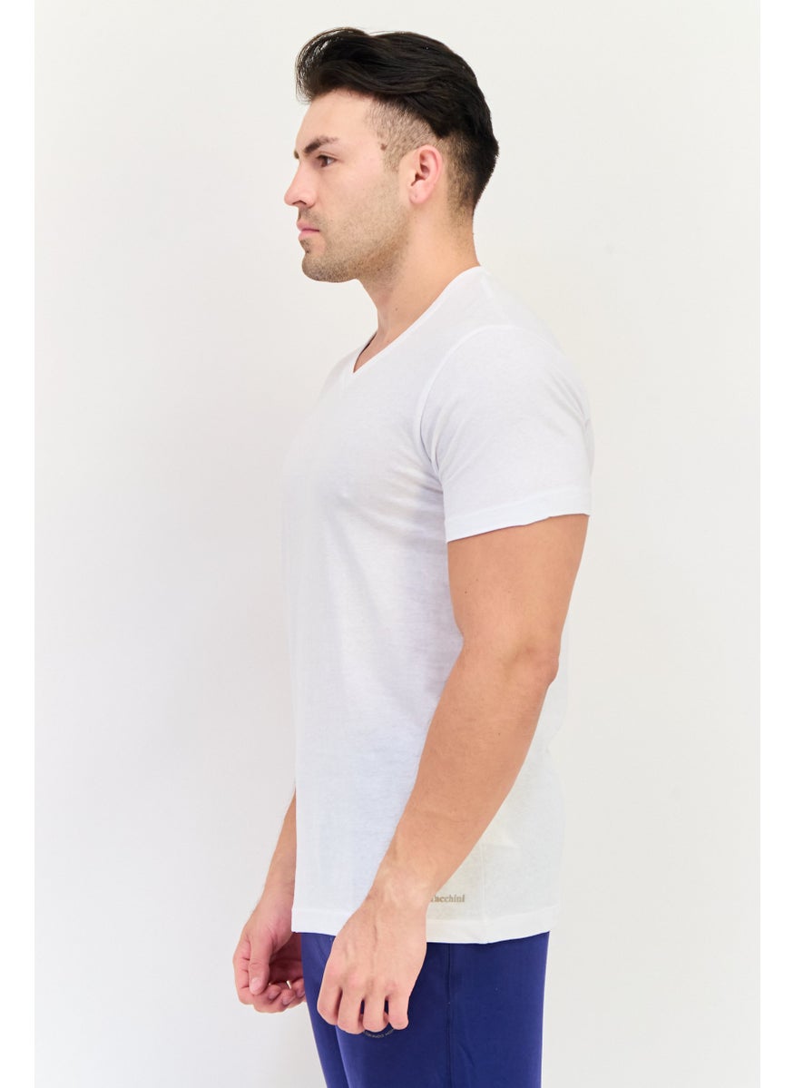 Sergio Tacchini Men 2 Piece V Neck Short Sleeve Undershirt, White  - Image 2