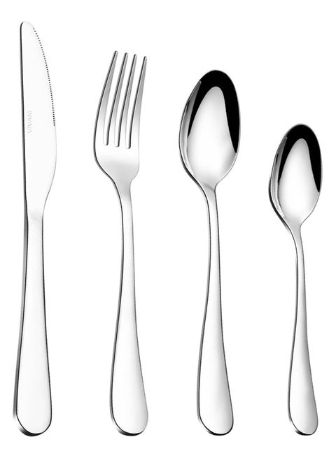 مجموعة أدوات مائدة فضية مكونة من 4 قطع، أدوات مائدة من الفولاذ المقاوم للصدأ شديدة التحمل لشخص واحد، مجموعات أدوات مائدة مع سكاكين، مقاومة للصدأ، مصقولة بالمرآة، مجموعة أدوات مائدة من الفولاذ المقاوم للصدأ آمنة للاستخدام في غسالة الأطباق - عبوة من 4 قطع