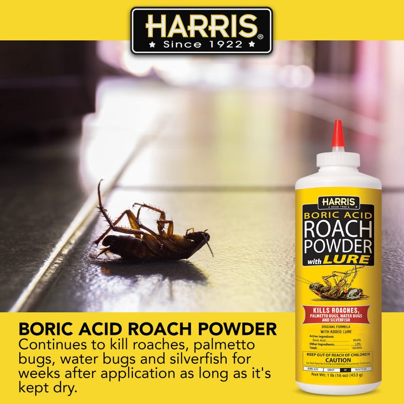 HARRIS Boric Acid Roach and Silverfish Killer Powder w/Lure for Insects (16oz) - Image 2