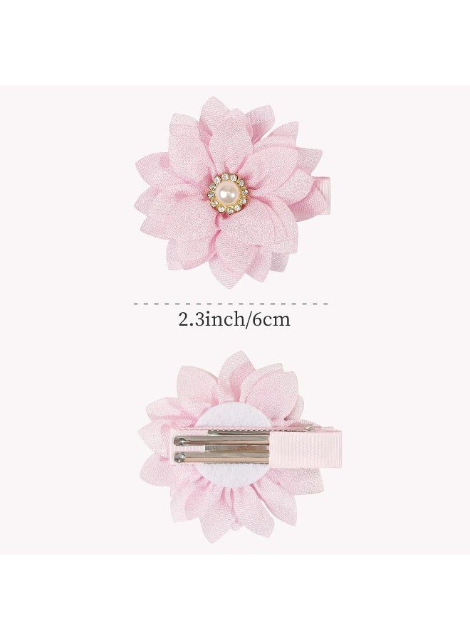 DeD 40PCS 2.3" Chiffon Flower Hair Bows Clips with Rhinestone Flower Tiny Hair Clips Fine Hair for Girls Infants Toddlers Set of 20 Pairs - Image 2