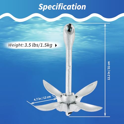 weyleity Kayak Anchor 3.5lbs/1.5kg Folding Anchor | Folding Grapnel Anchor with 12meters/39.37feet*6mm Rope Boat Anchor for Fishing Kayaks SUP Paddle Boards Canoes Jet Ski PWC Inflatable Small Boats - Image 2