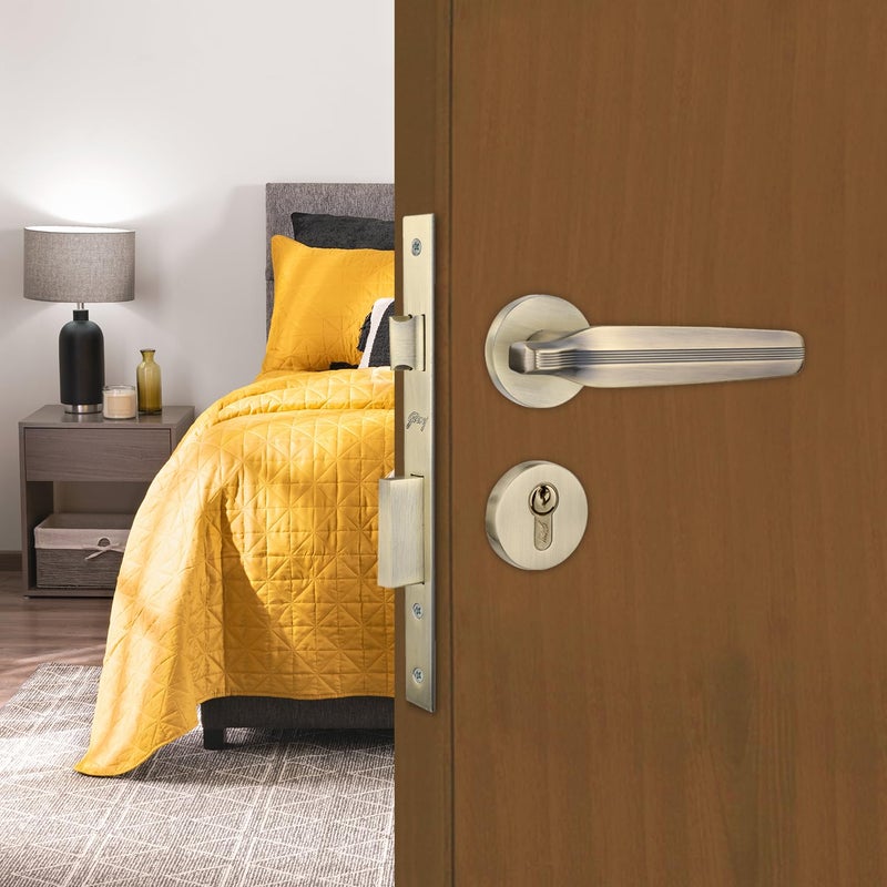 Godrej Locking Solutions and Systems Godrej Mortise LockHandle Lock Set for Main Bedroom DoorHDH 09 Rossette Home Dcor HandleMatte Antique Brass Finish9 Inch Lockbody70 mm 1CK Cylinder Knob from Inside 3 Keys 5 Y Warranty  - Image 1
