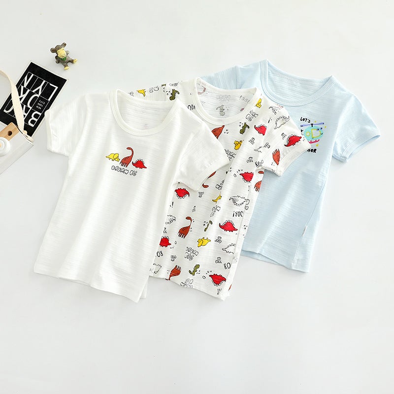 Summer Bamboo Cotton Kidsren's Short-Sleeved T-Shirts for Boys and Girls 100 Cotton Thin Half-Sleeved Bottoming Shirts 3-Piece Wholesale - Image 3