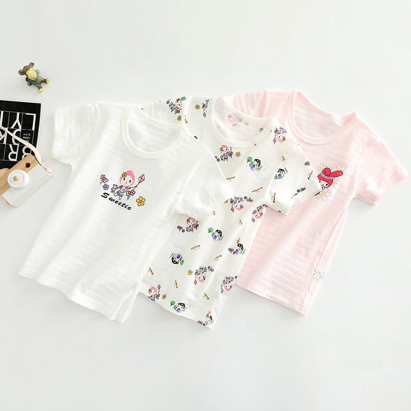 Summer Bamboo Cotton Kidsren's Short-Sleeved T-Shirts for Boys and Girls 100 Cotton Thin Half-Sleeved Bottoming Shirts 3-Piece Wholesale - Image 1