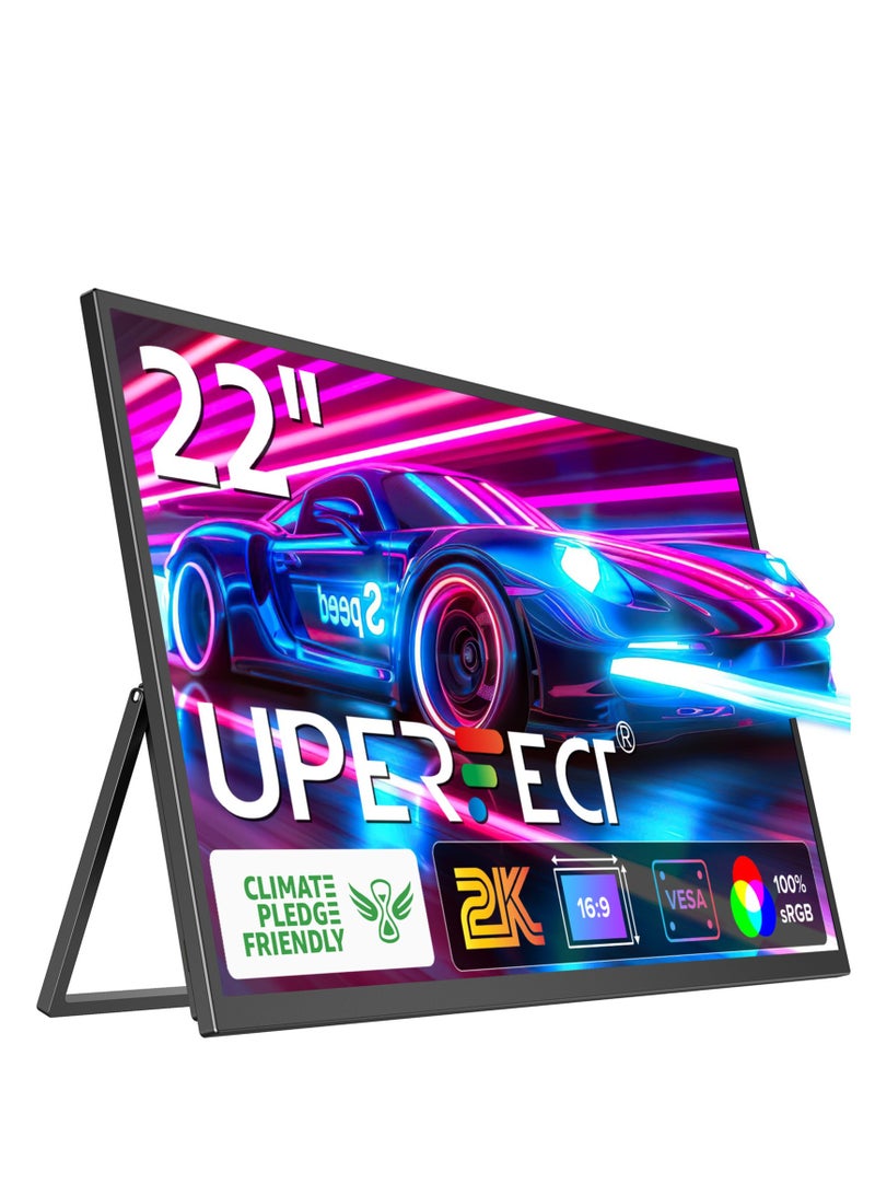 أوبيرفكت شاشة محمولة UPERFECT مقاس 22 بوصة 2K IPS 2056*1440 QHD 100% sRGB منفذ USB C و Mini HDMI للعمل من المنزل/الألعاب لأجهزة الكمبيوتر المحمول/Switch/MacBook حامل VESA - Image 1