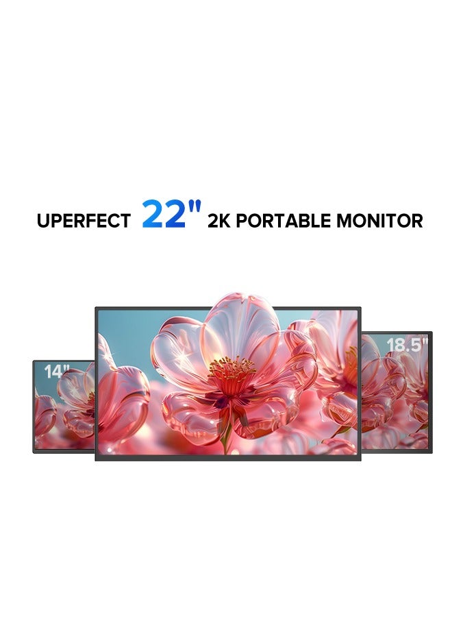 أوبيرفكت شاشة محمولة UPERFECT مقاس 22 بوصة 2K IPS 2056*1440 QHD 100% sRGB منفذ USB C و Mini HDMI للعمل من المنزل/الألعاب لأجهزة الكمبيوتر المحمول/Switch/MacBook حامل VESA - Image 2