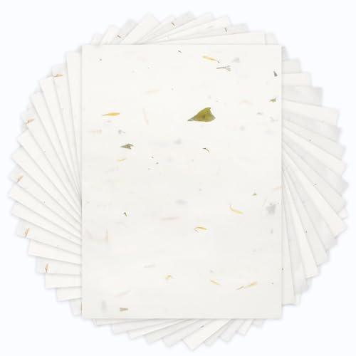 Benvo 50 Sheets A4 Natural Mulberry Paper Visible Leaves Fiber Rice Paper Printable Decoupage Tissue Paper Sheets for Writing, Painting, Card Making, DIY Crafts(8.3x11.7in, Semi Transparent Off White) - Image 1