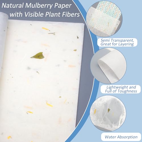 Benvo 50 Sheets A4 Natural Mulberry Paper Visible Leaves Fiber Rice Paper Printable Decoupage Tissue Paper Sheets for Writing, Painting, Card Making, DIY Crafts(8.3x11.7in, Semi Transparent Off White) - Image 3