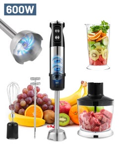 Xoopla Hand Blender Immersion Blender Handheld 600W Motor Electric Whisk 304 Stainless Steel Whisk,Frother, Chopper Bowl, Measuring Beaker 12 Speed Stick Blender for Kitchen, Baby Food-EU Plug  - Image 1
