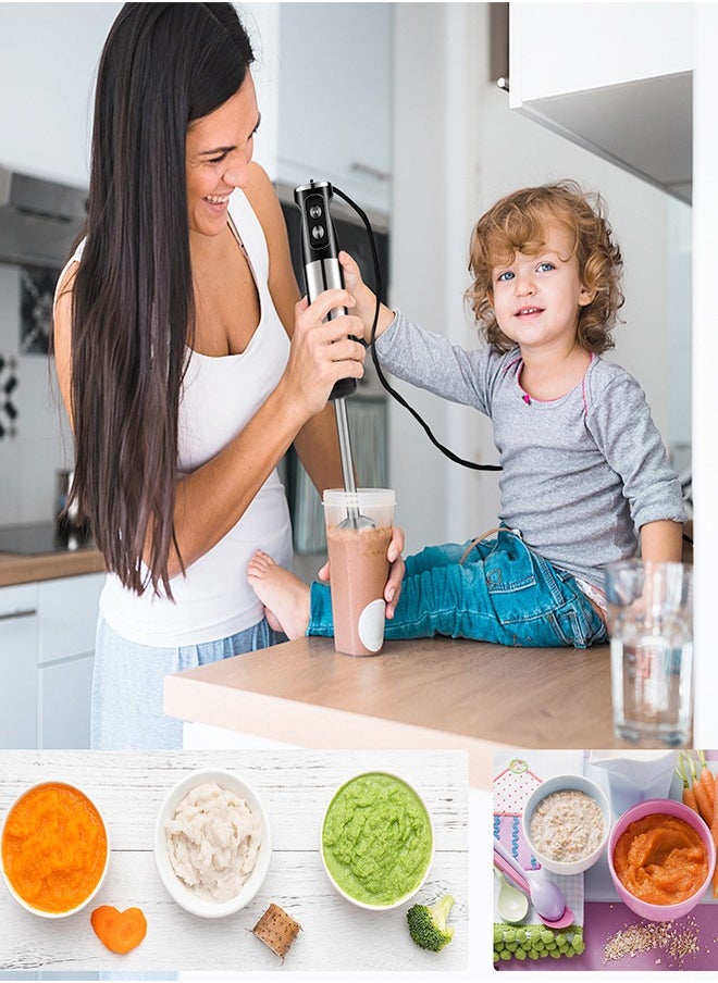 Hand Blender Immersion Blender Handheld 600W Motor Electric Whisk 304 Stainless Steel Whisk,Frother, Chopper Bowl, Measuring Beaker 12 Speed Stick Blender for Kitchen, Baby Food-EU Plug