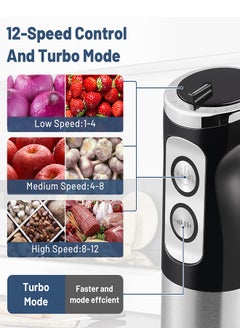 Xoopla Hand Blender Immersion Blender Handheld 600W Motor Electric Whisk 304 Stainless Steel Whisk,Frother, Chopper Bowl, Measuring Beaker 12 Speed Stick Blender for Kitchen, Baby Food-EU Plug  - Image 3