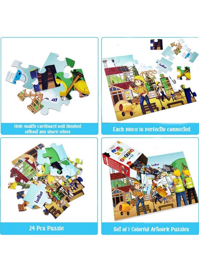 FunBlast Jigsaw Puzzles for Kids, Building Construction Jigsaw Puzzles for Kids, Floor Puzzle for Children, Learning & Educational Jigsaw Puzzle Toys, 24 Pcs Puzzle (Multicolor) (Set-A) - Image 3