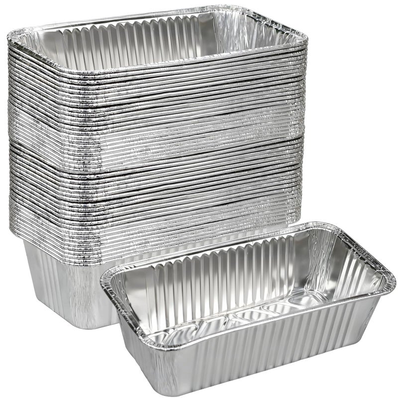 Findful 2 LB Disposable Aluminum Foil Loaf Pans, 50 Pack - 8.5"x4.5"x2.5" Heavy Duty Aluminum Foil Bread Tins for Perfect Banana Bread, Cakes & Meatloaf,Non-Stick, Even Baking, Easy Release - Image 1
